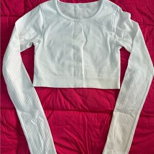 Lululemon Athletica White Ribbed Long Sleeve Blouse